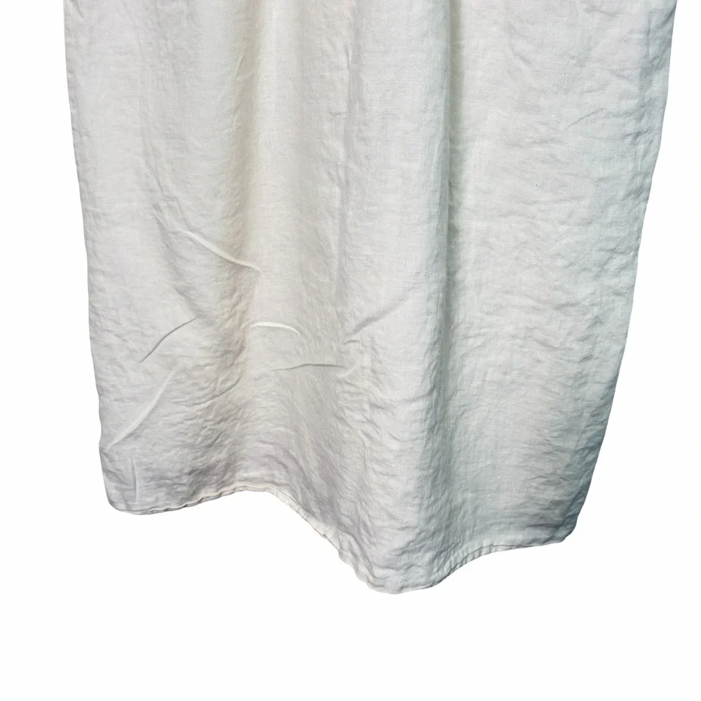 J. Crew 100% Linen Embroidered White Midi Dress with Blue Trim V-Neck, US 6 - Picture 13 of 16